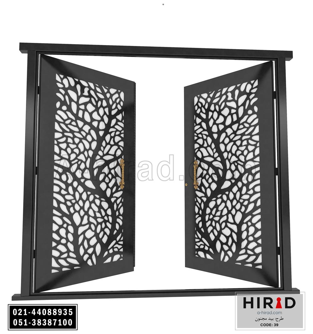 درب فلزی لیزری دولنگه هیراد طرح بید مجنون کد 2039 عرض 265 ارتفاع 223 